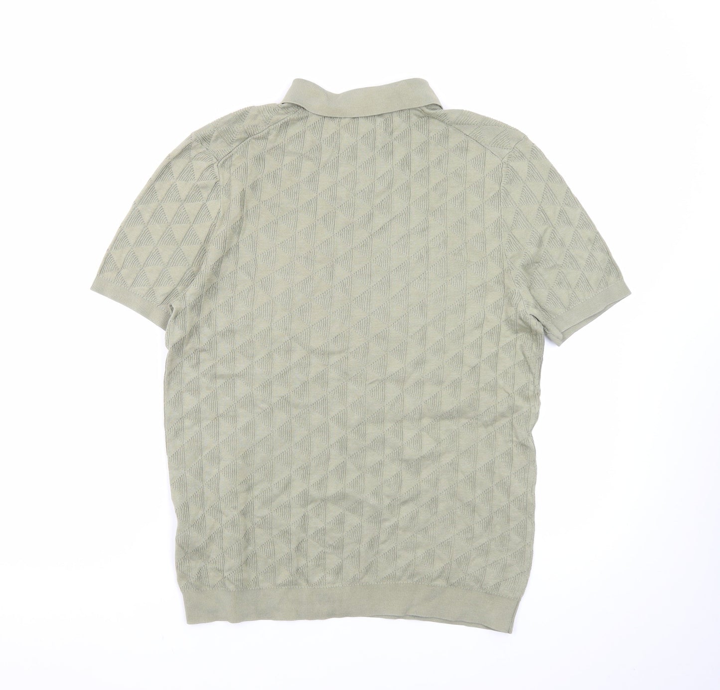 Marks and Spencer Men's Green Geometric Knit Polo Shirt Size M