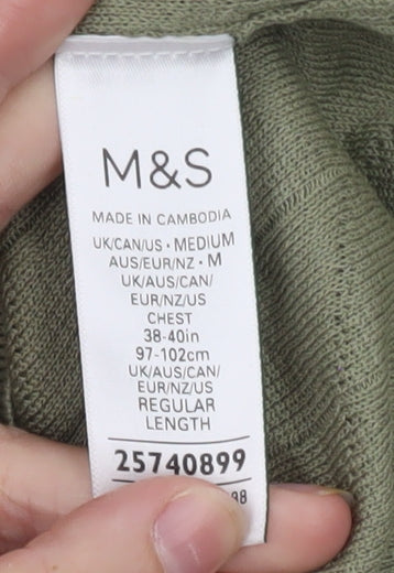 Marks and Spencer Men's Green Geometric Knit Polo Shirt Size M