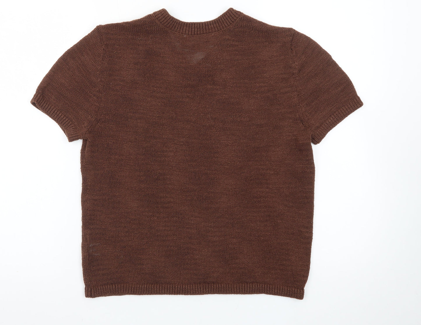 Marks and Spencer Women Brown V-Neck Short Sleeve Wool Jumper Size Small