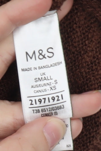 Marks and Spencer Women Brown V-Neck Short Sleeve Wool Jumper Size Small