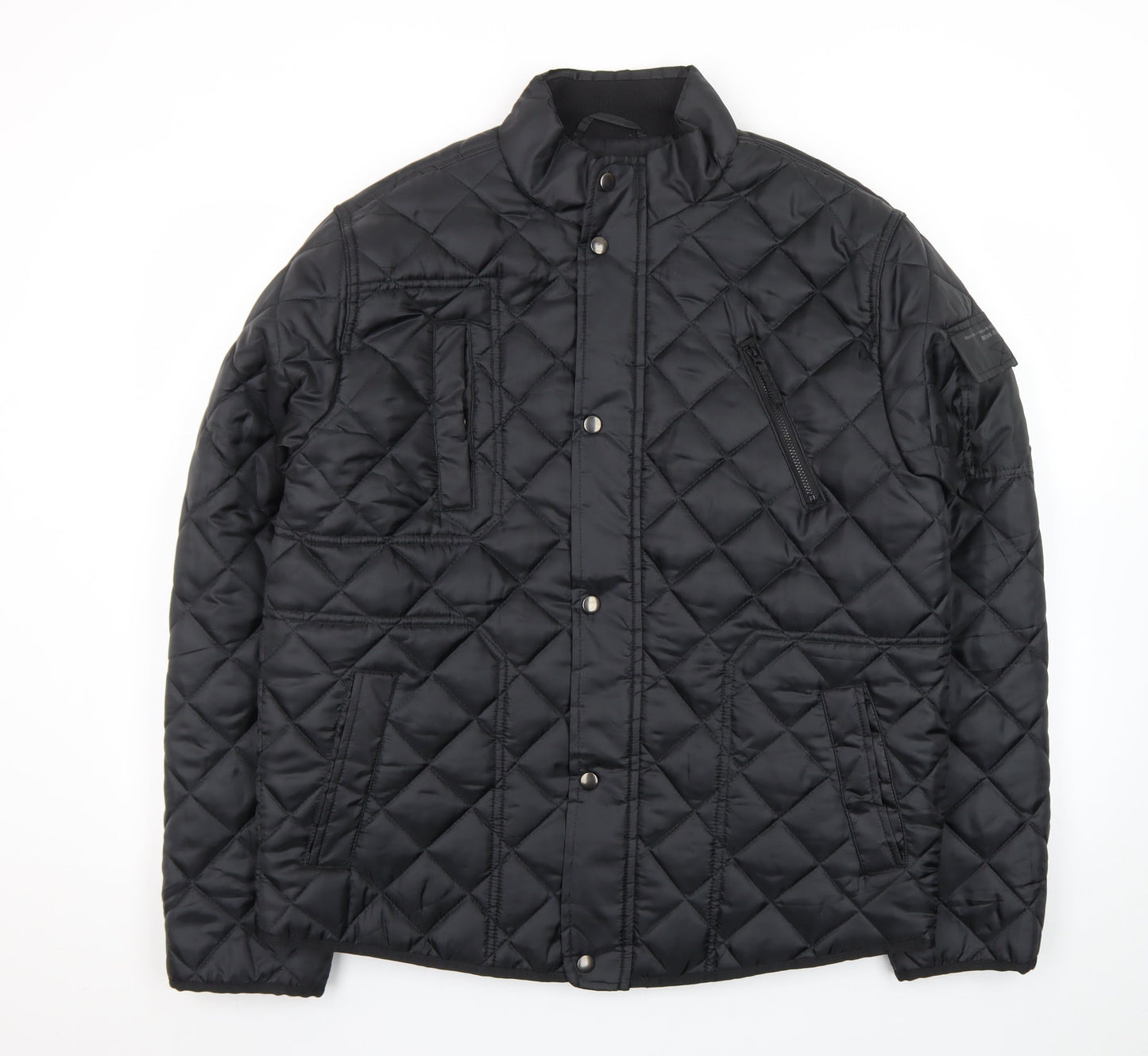 F&F Mens Black Quilted Polyester Jacket L Regular Fit Water Resistant
