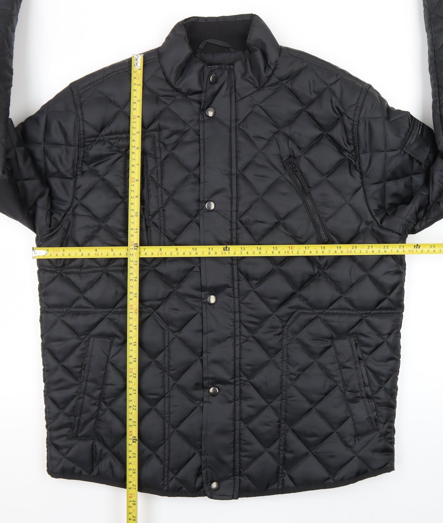 F&F Mens Black Quilted Polyester Jacket L Regular Fit Water Resistant