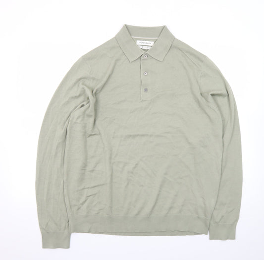 Marks and Spencer Men’s Green Merino Wool Collared Henley Jumper L