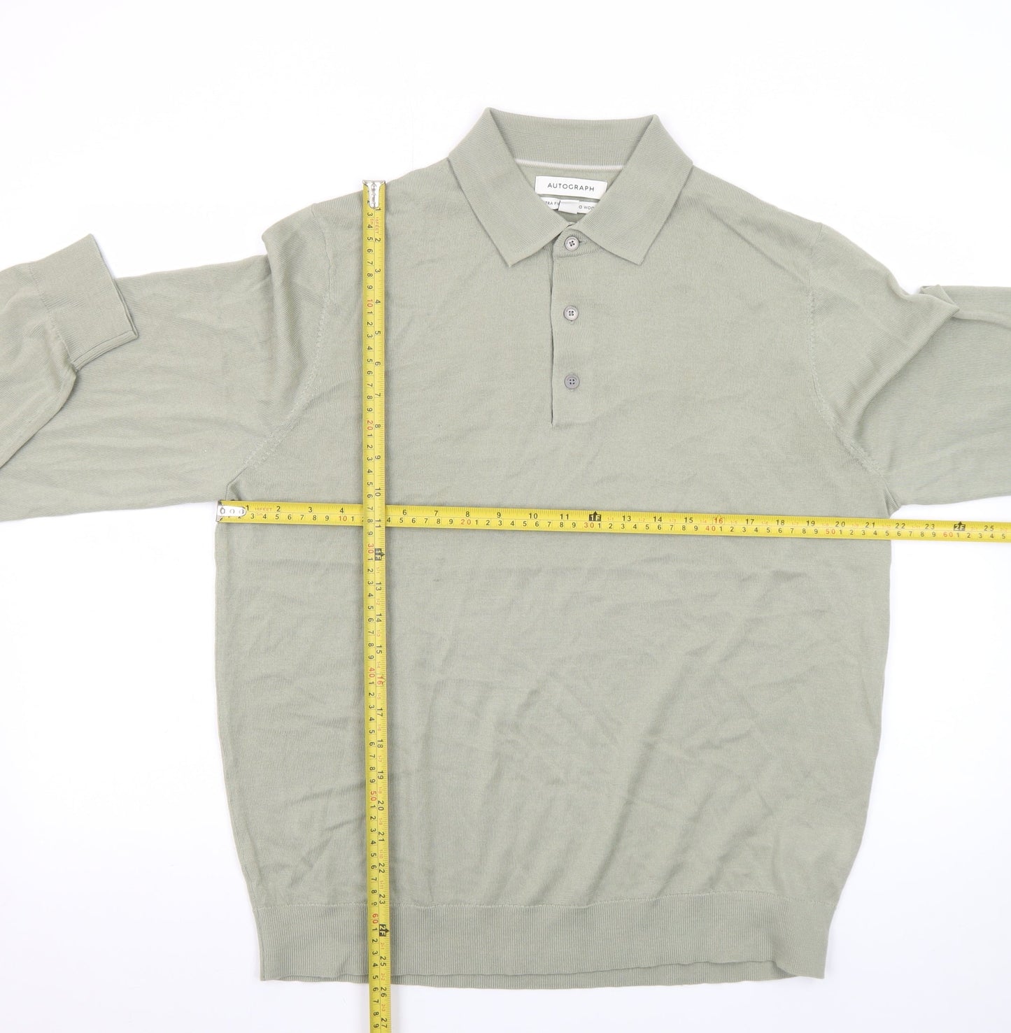 Marks and Spencer Men’s Green Merino Wool Collared Henley Jumper L