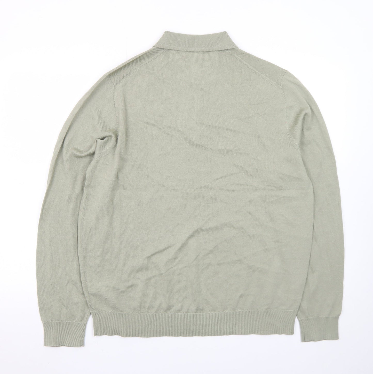 Marks and Spencer Men’s Green Merino Wool Collared Henley Jumper L