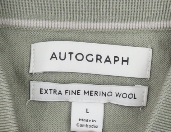 Marks and Spencer Men’s Green Merino Wool Collared Henley Jumper L