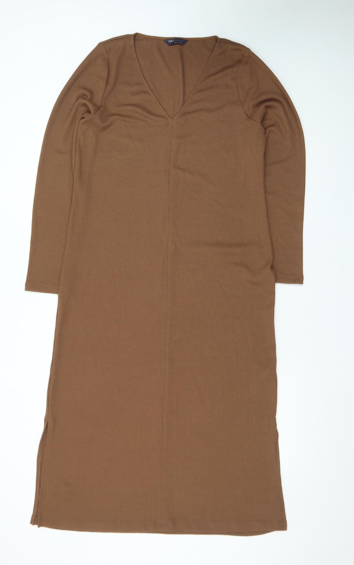 Marks and Spencer Women Brown Long Sleeve Bodycon Midi Dress Size 14