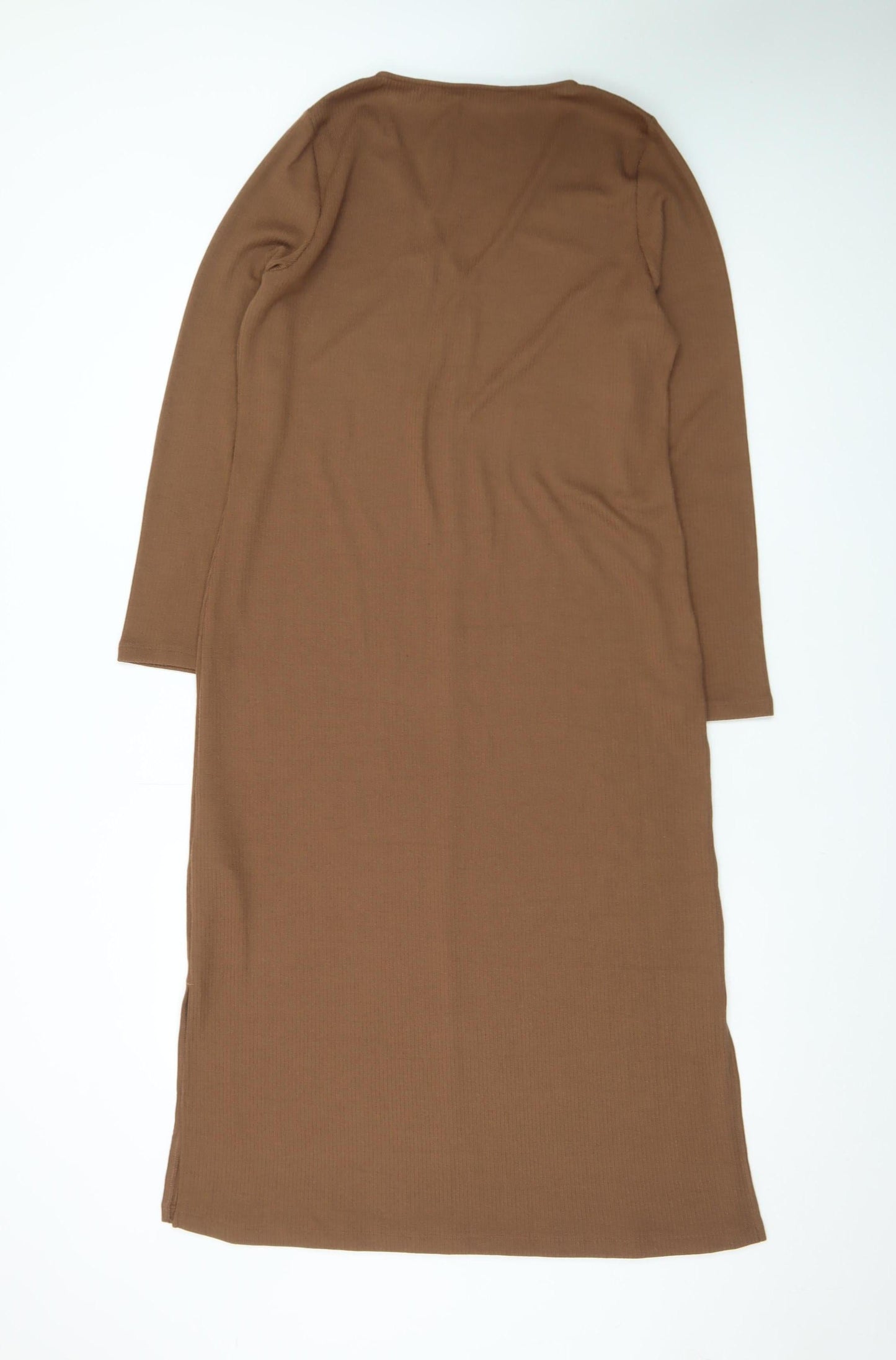 Marks and Spencer Women Brown Long Sleeve Bodycon Midi Dress Size 14