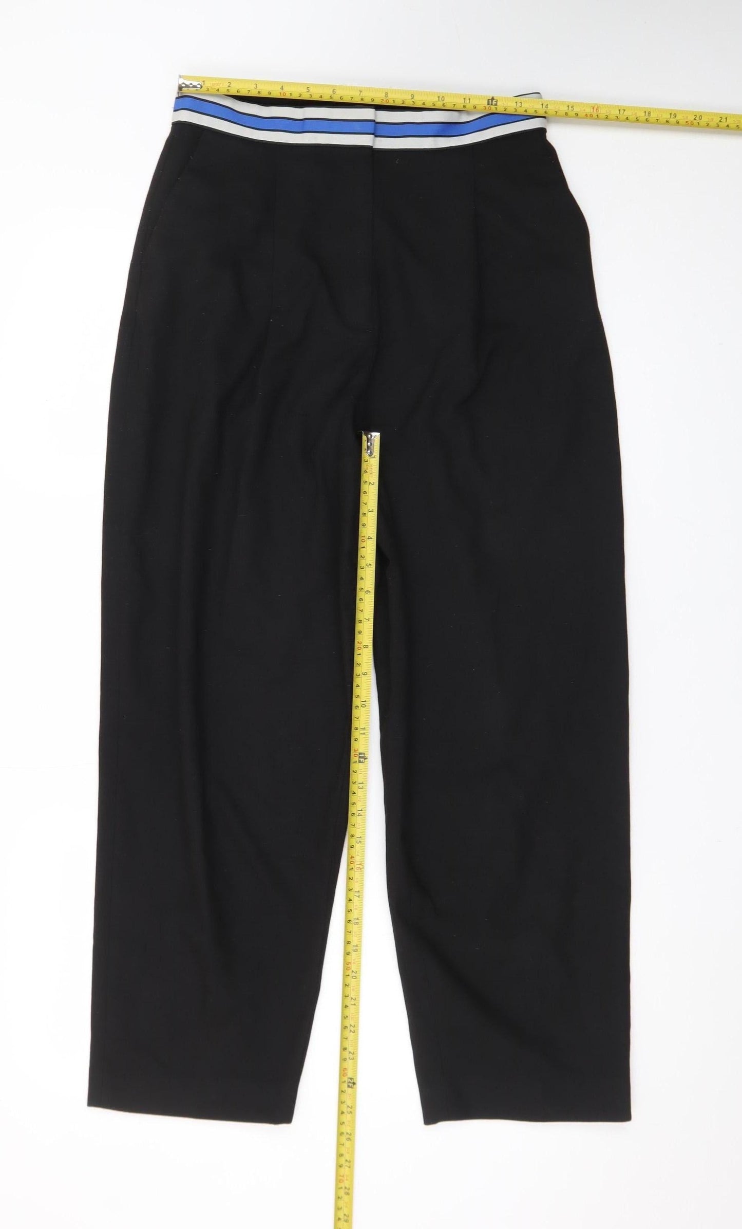 & Other Stories Women Black Trousers Size 10 Elastic Waist Crop Style