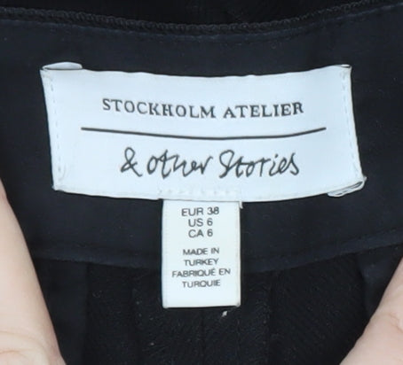 & Other Stories Women Black Trousers Size 10 Elastic Waist Crop Style