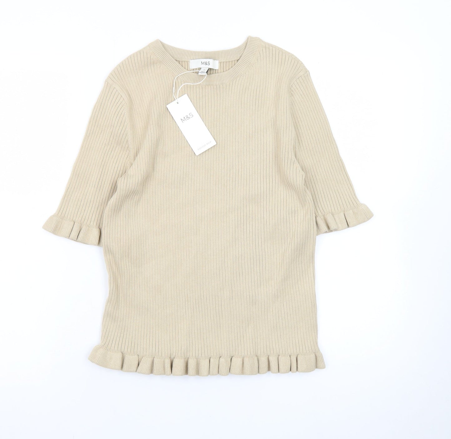 Marks and Spencer Women’s Beige Ruffle Knit Pullover Jumper M