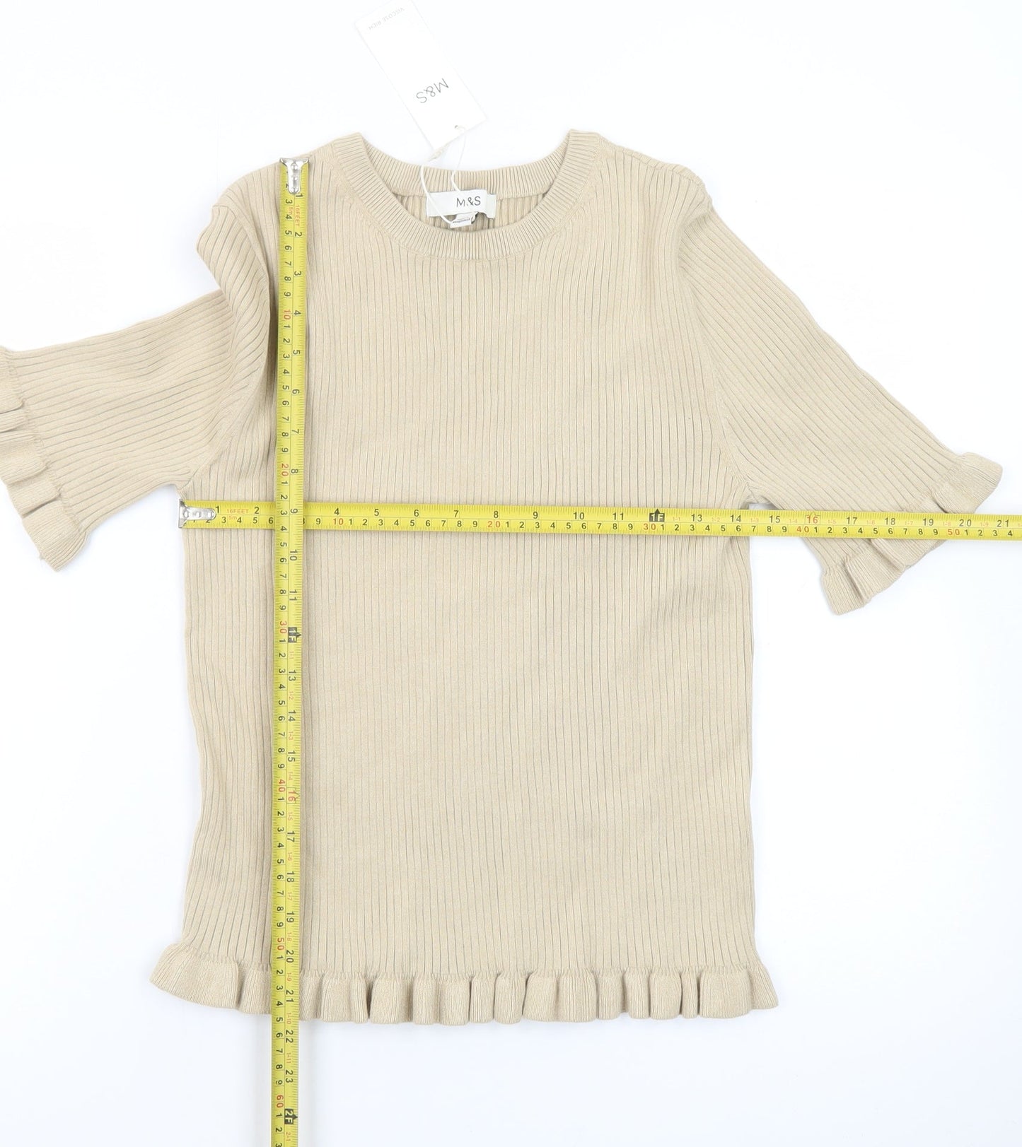 Marks and Spencer Women’s Beige Ruffle Knit Pullover Jumper M