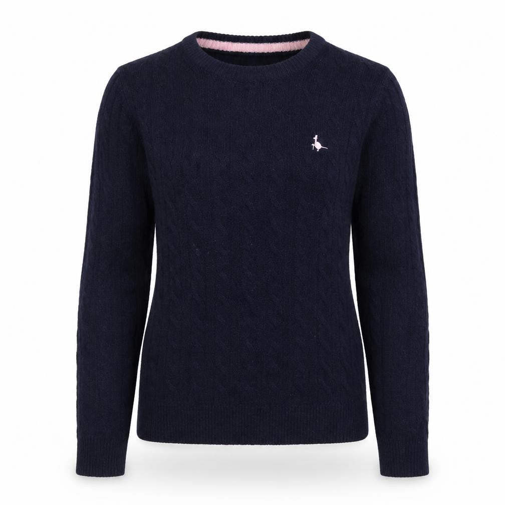 Jack Wills Women's Navy Cable-Knit Jumper UK 8 Extra Fine Merino Wool