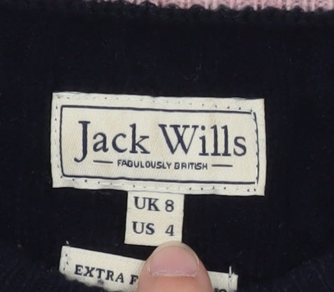 Jack Wills Women's Navy Cable-Knit Jumper UK 8 Extra Fine Merino Wool