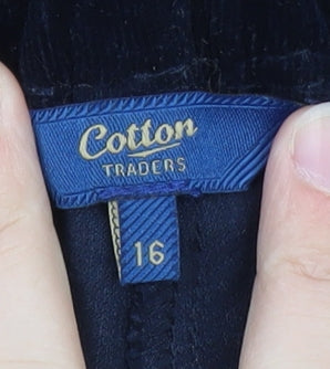 Cotton Traders Women’s Blue Velvet Stretch Trousers Size 16
