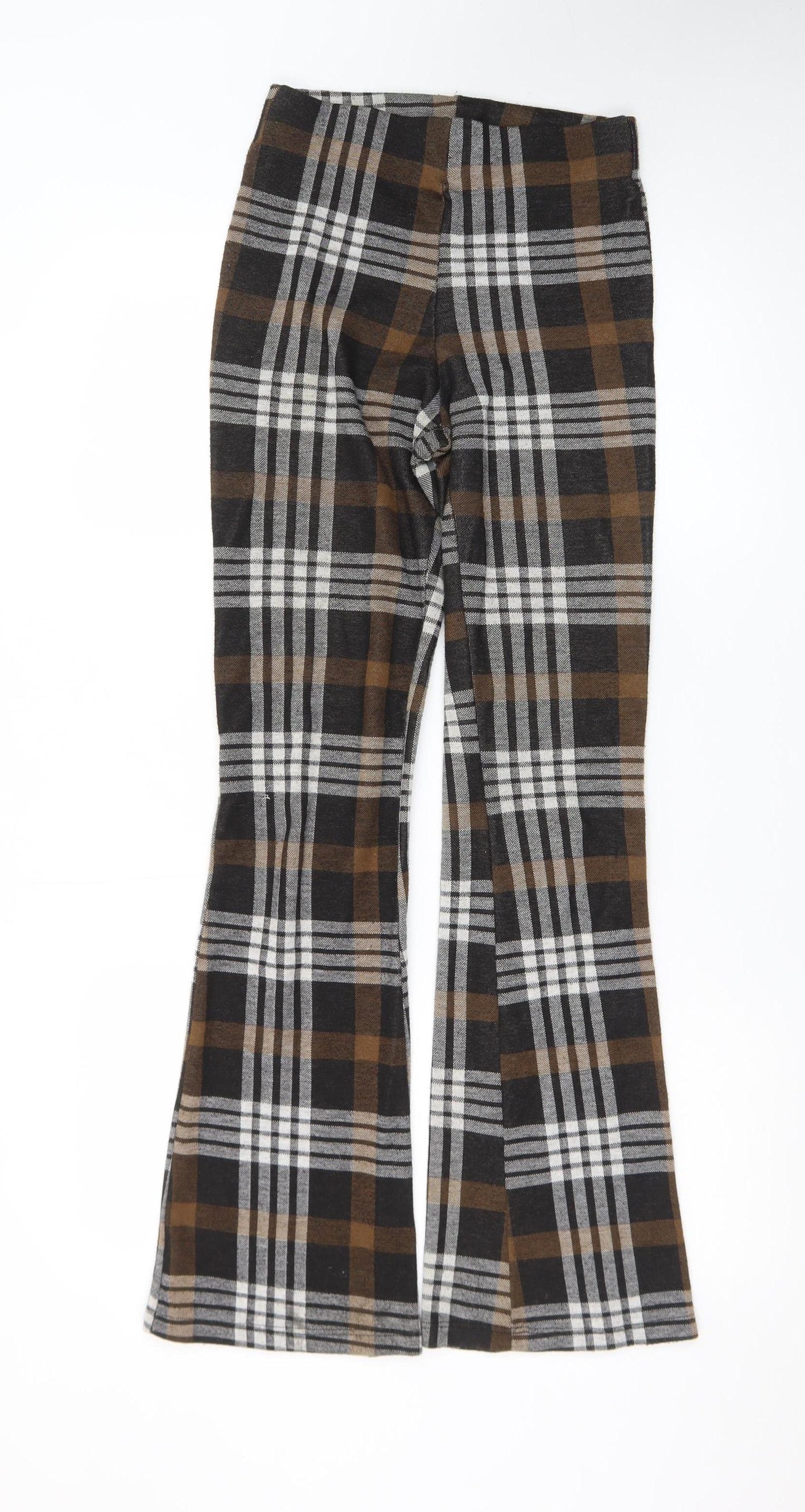 Topshop Women's Brown Check Flared Stretch Trousers XS