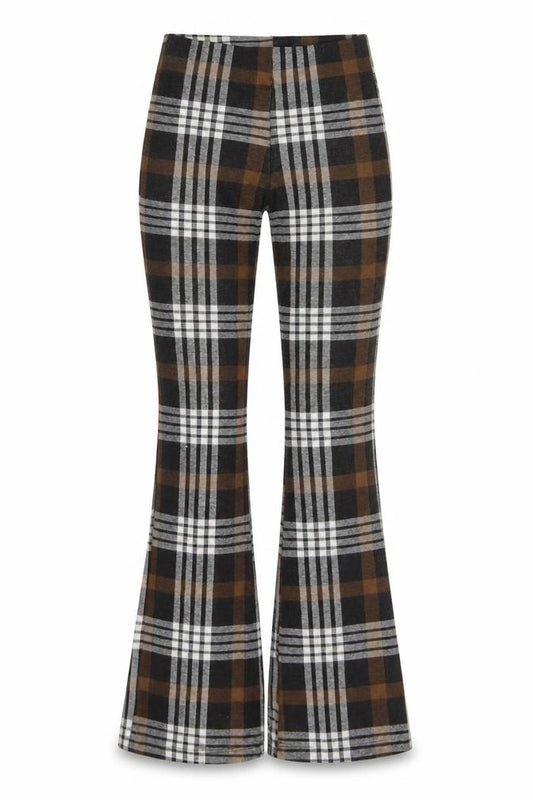 Topshop Women's Brown Check Flared Stretch Trousers XS