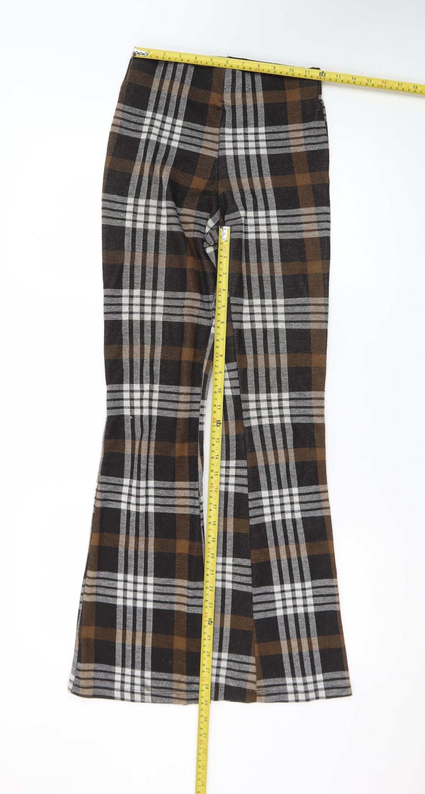 Topshop Women's Brown Check Flared Stretch Trousers XS