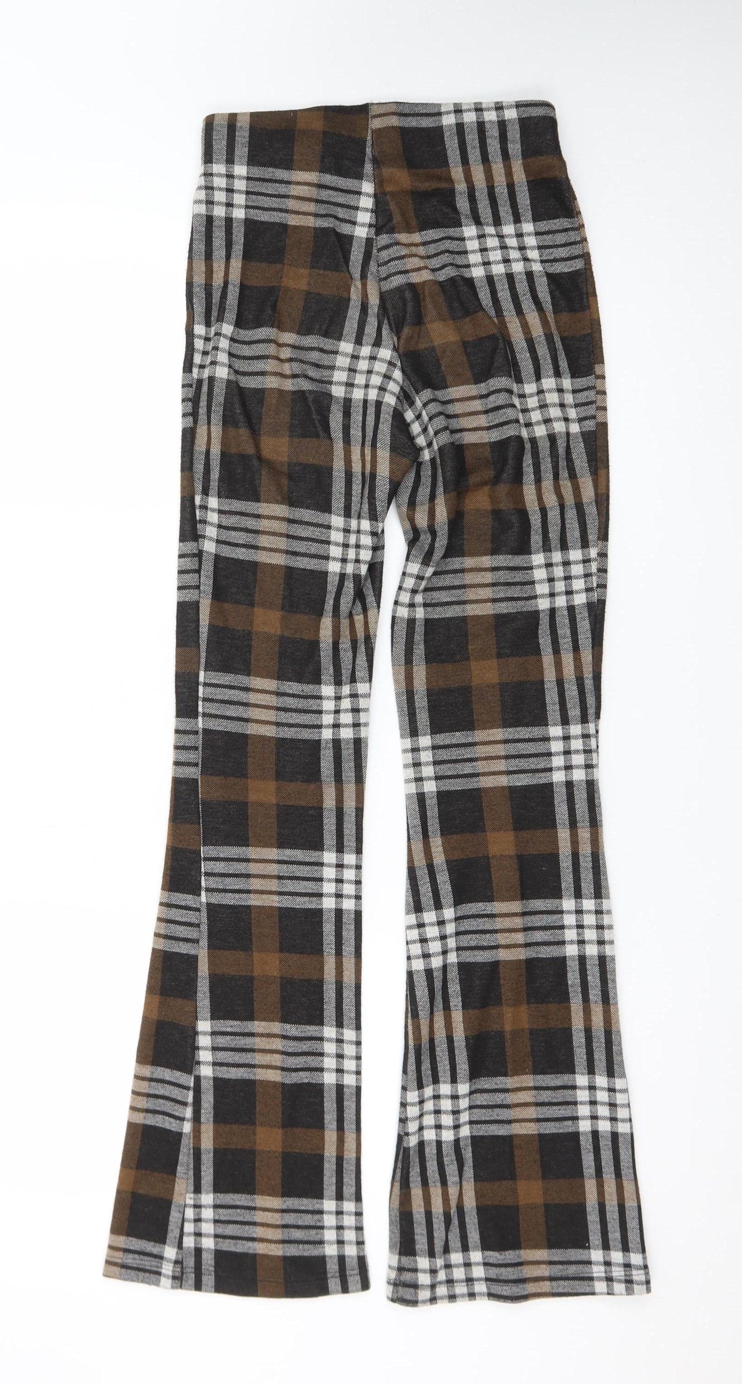 Topshop Women's Brown Check Flared Stretch Trousers XS