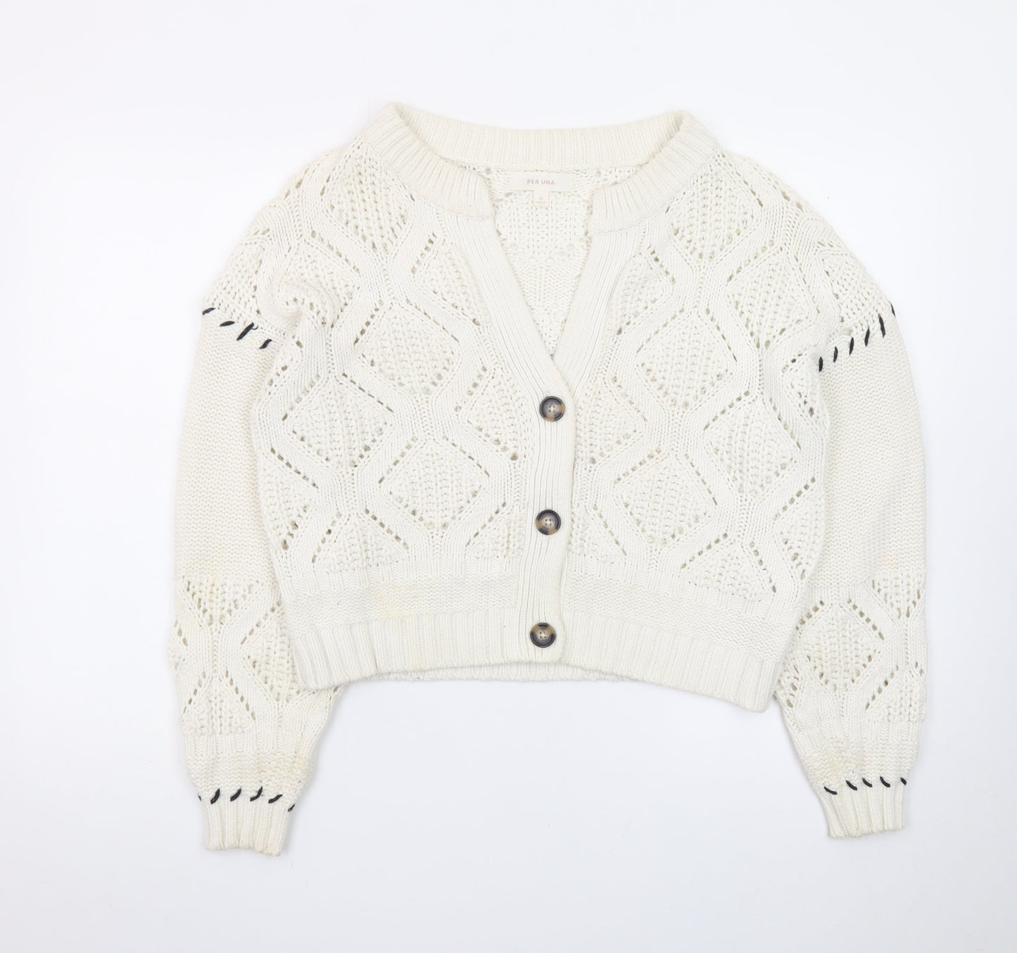 Marks and Spencer Women’s Ivory Knit V-Neck Button Cardigan Size M