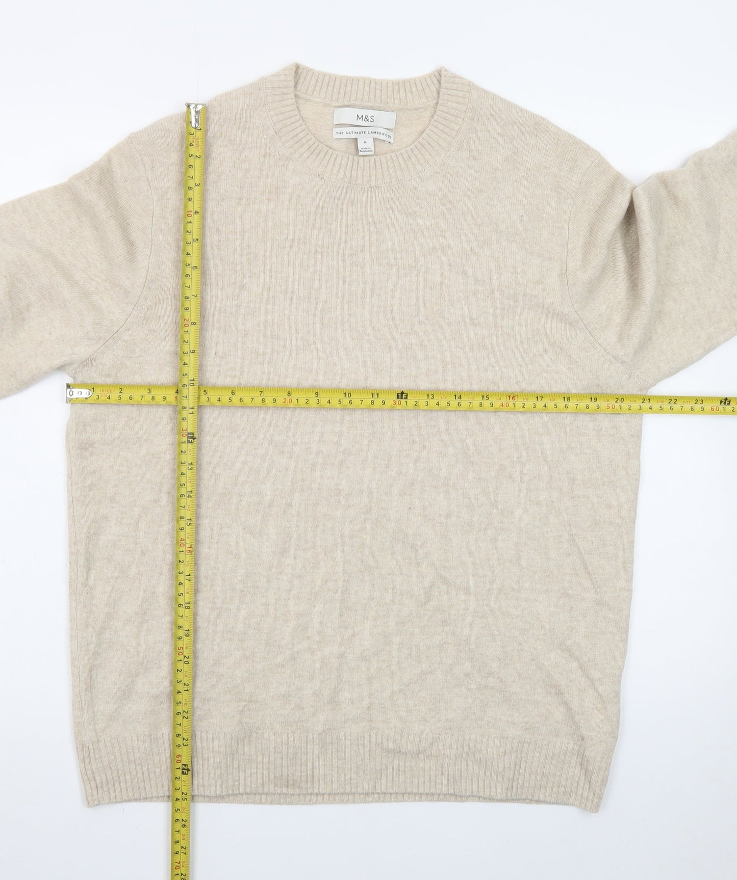 Marks and Spencer Women Beige Wool Crew Neck Pullover Jumper M