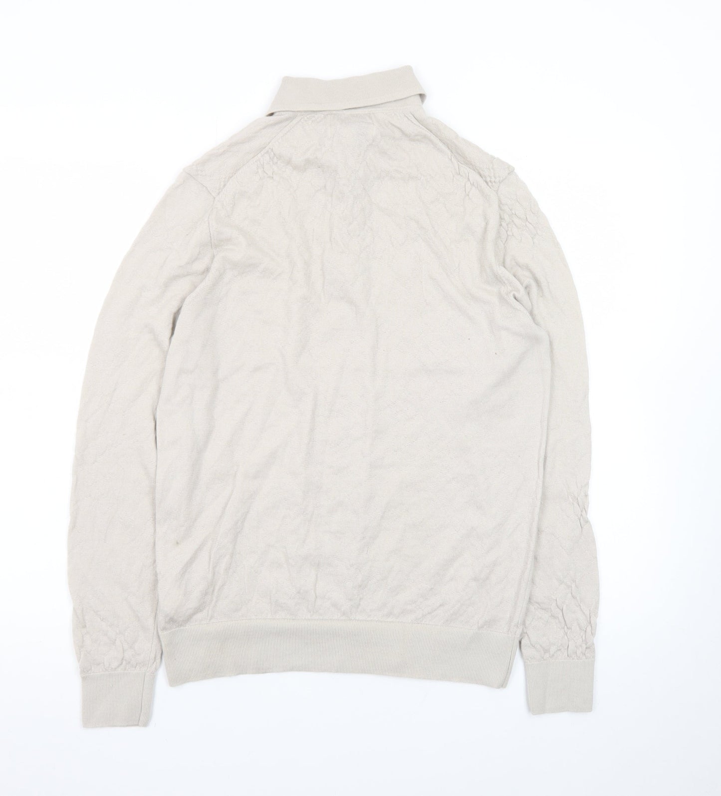 Marks and Spencer Men Beige Merino Wool Collared Henley Jumper M
