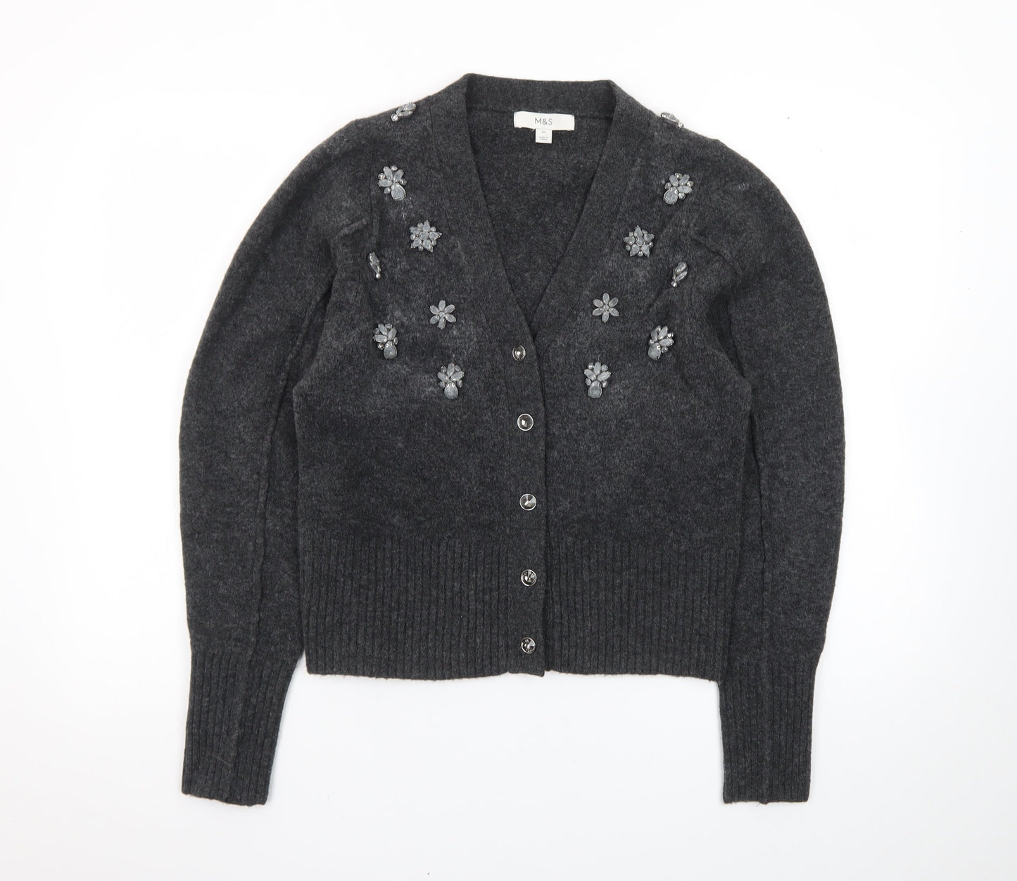 Marks and Spencer Women’s Grey Wool Jewel Embellished Cardigan XS