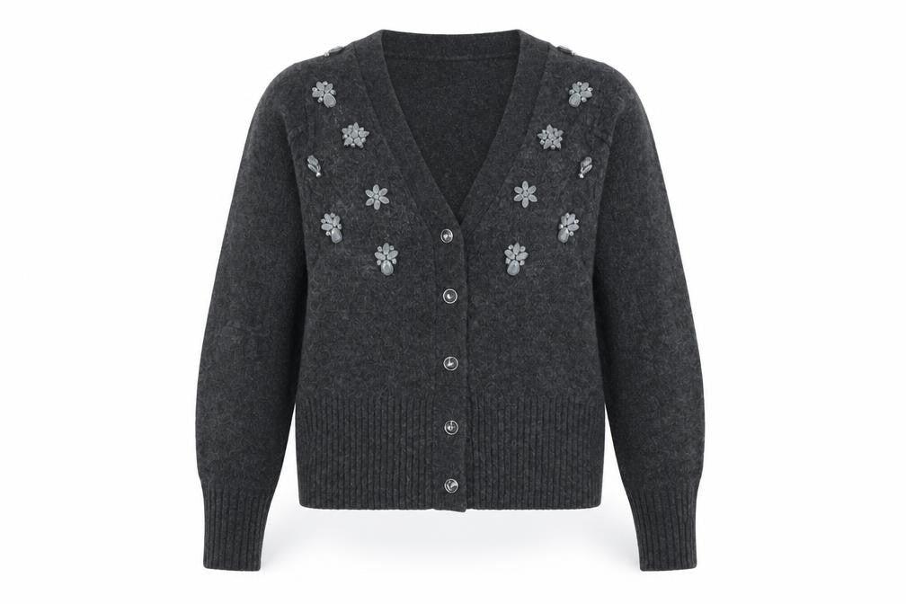 Marks & Spencer Women’s Grey Wool Jewel Embellished Cardigan XS