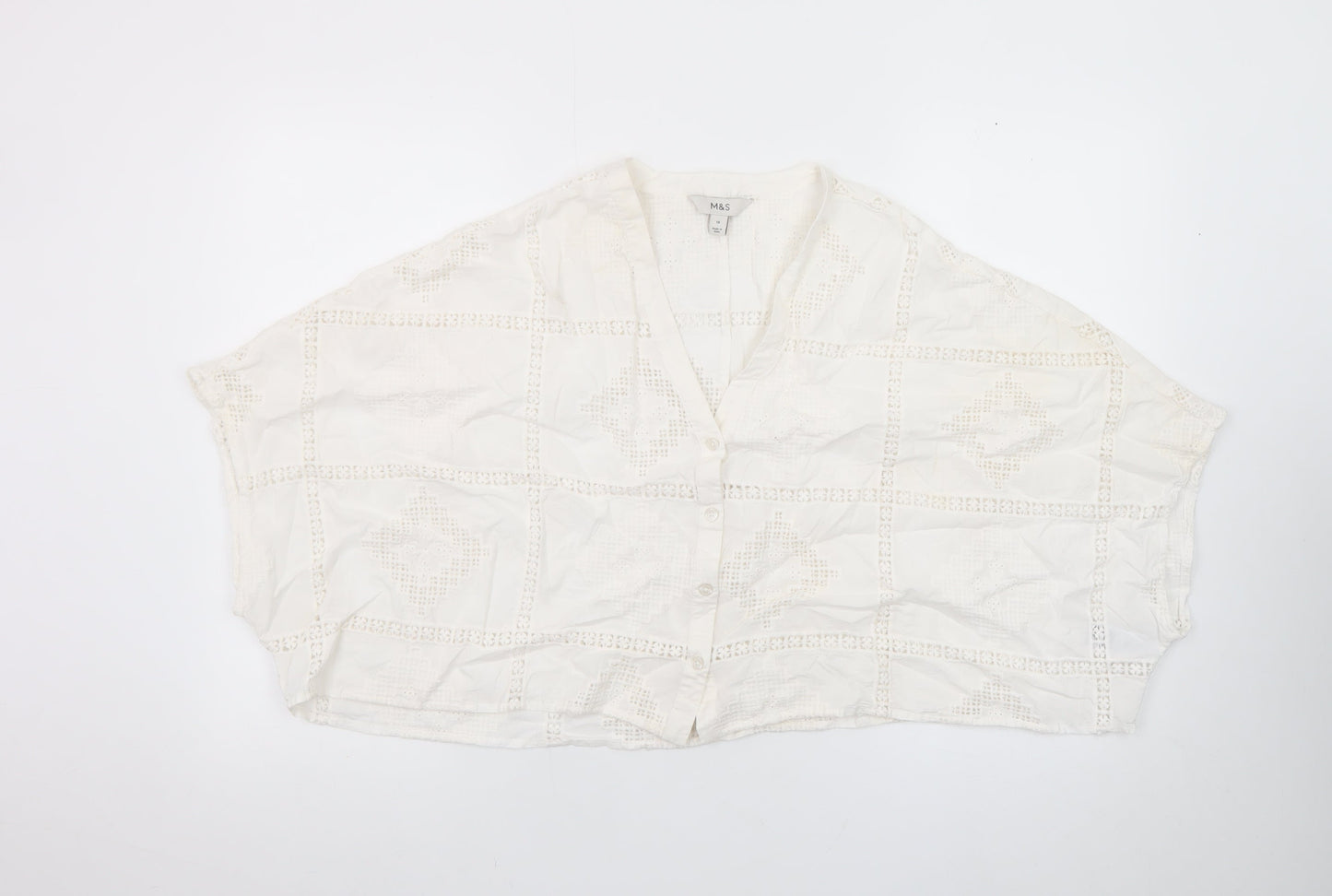 Marks and Spencer Women Ivory Cotton Cropped Lace Blouse Size 10