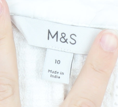 Marks and Spencer Women Ivory Cotton Cropped Lace Blouse Size 10