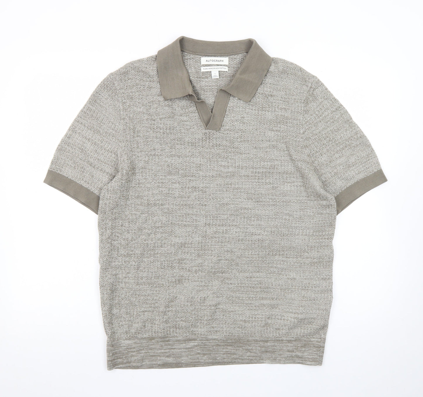 Marks and Spencer Autograph Men's Grey L Cotton Knit Polo Shirt