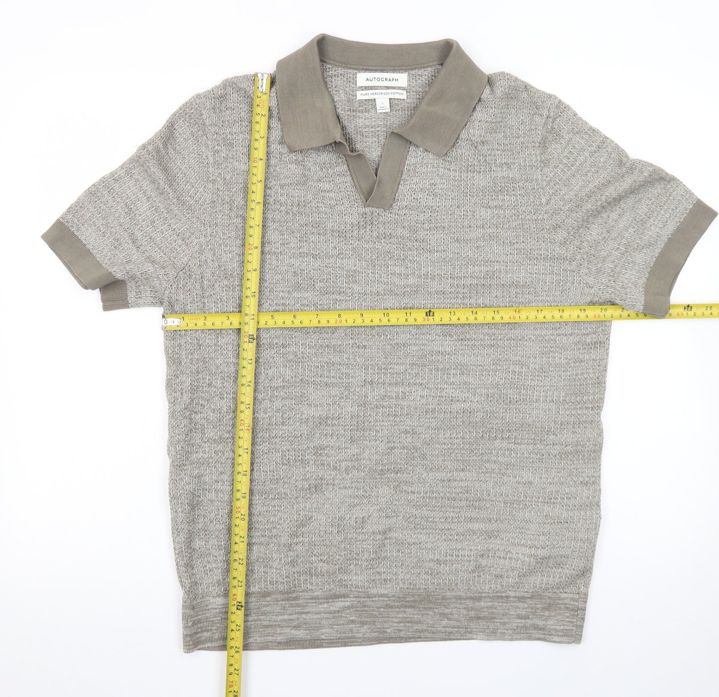 Marks and Spencer Autograph Men's Grey L Cotton Knit Polo Shirt