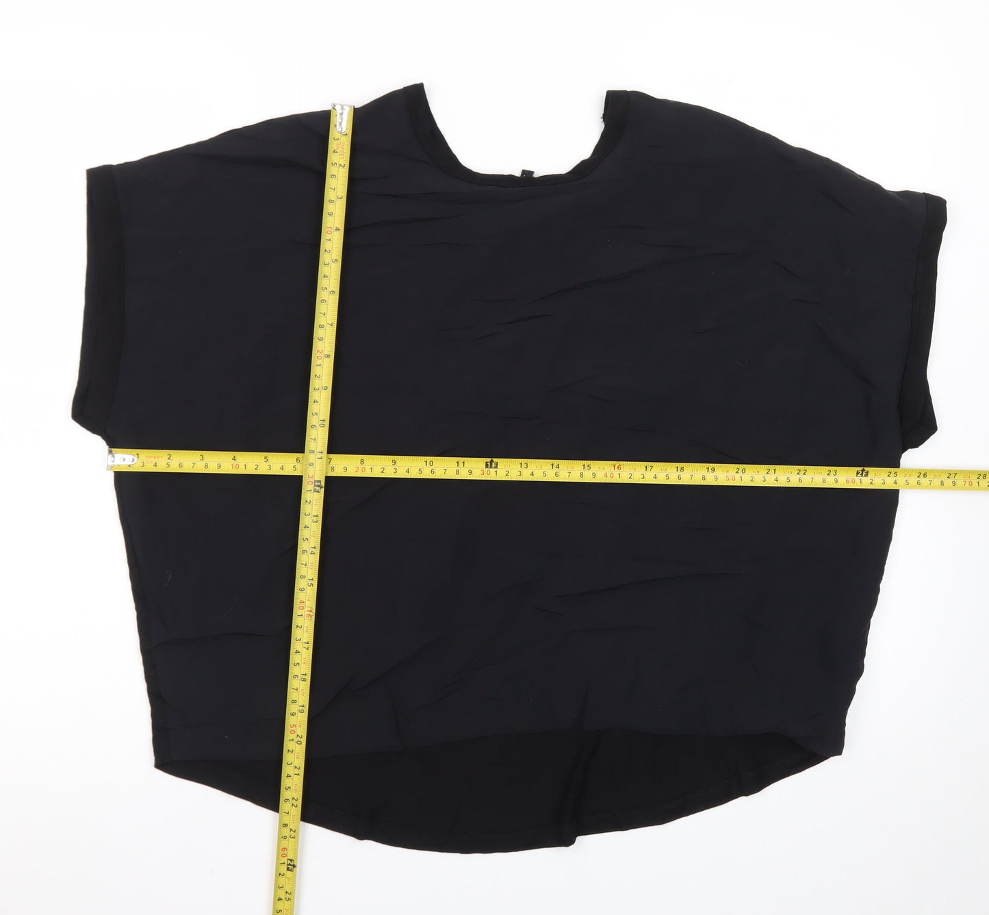 NEXT Women Black Size 12 Basic Short Sleeve Modal Blouse