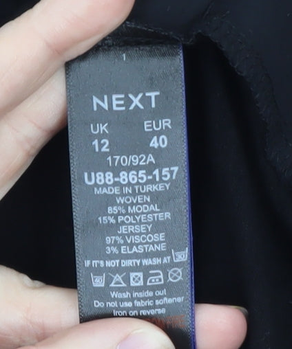 NEXT Women Black Size 12 Basic Short Sleeve Modal Blouse