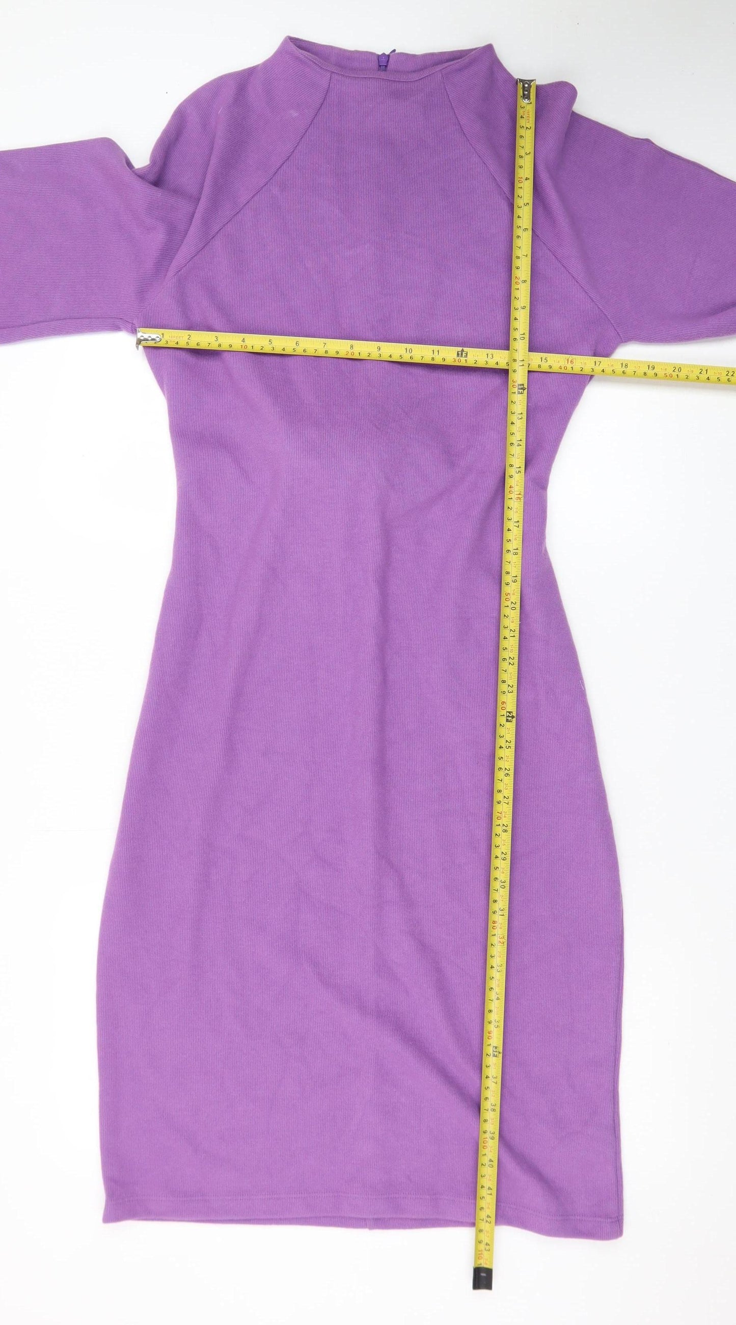 Marks and Spencer Women's Purple Knit Bodycon Belted Dress Size 14