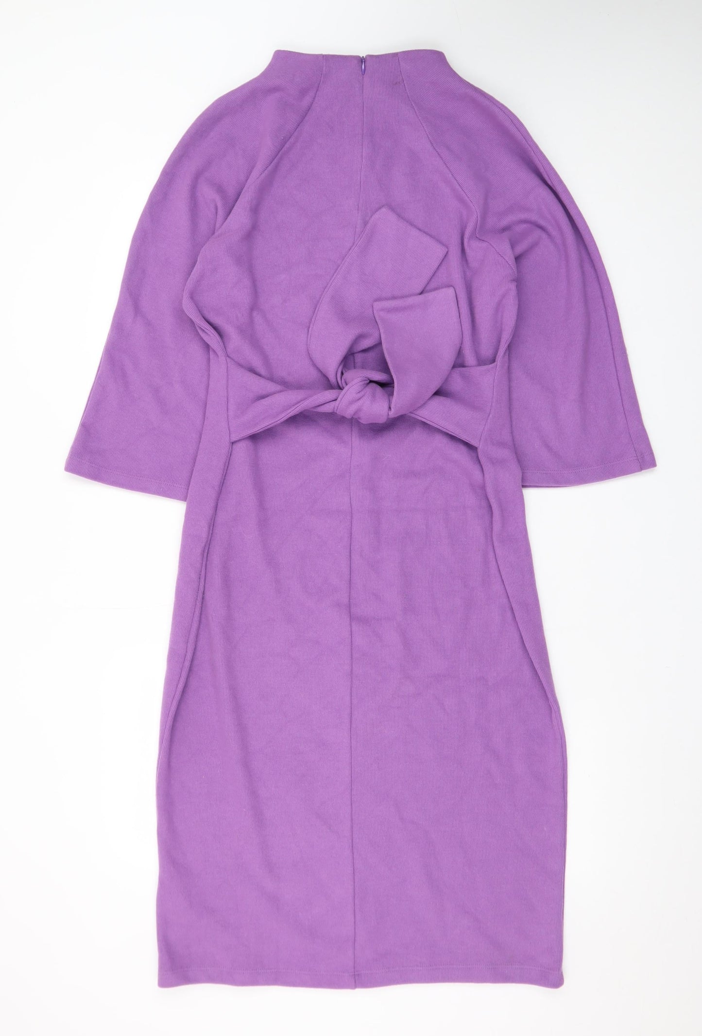 Marks and Spencer Women's Purple Knit Bodycon Belted Dress Size 14