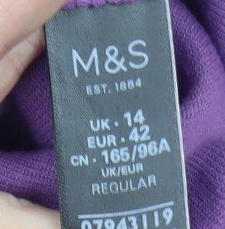 Marks and Spencer Women's Purple Knit Bodycon Belted Dress Size 14