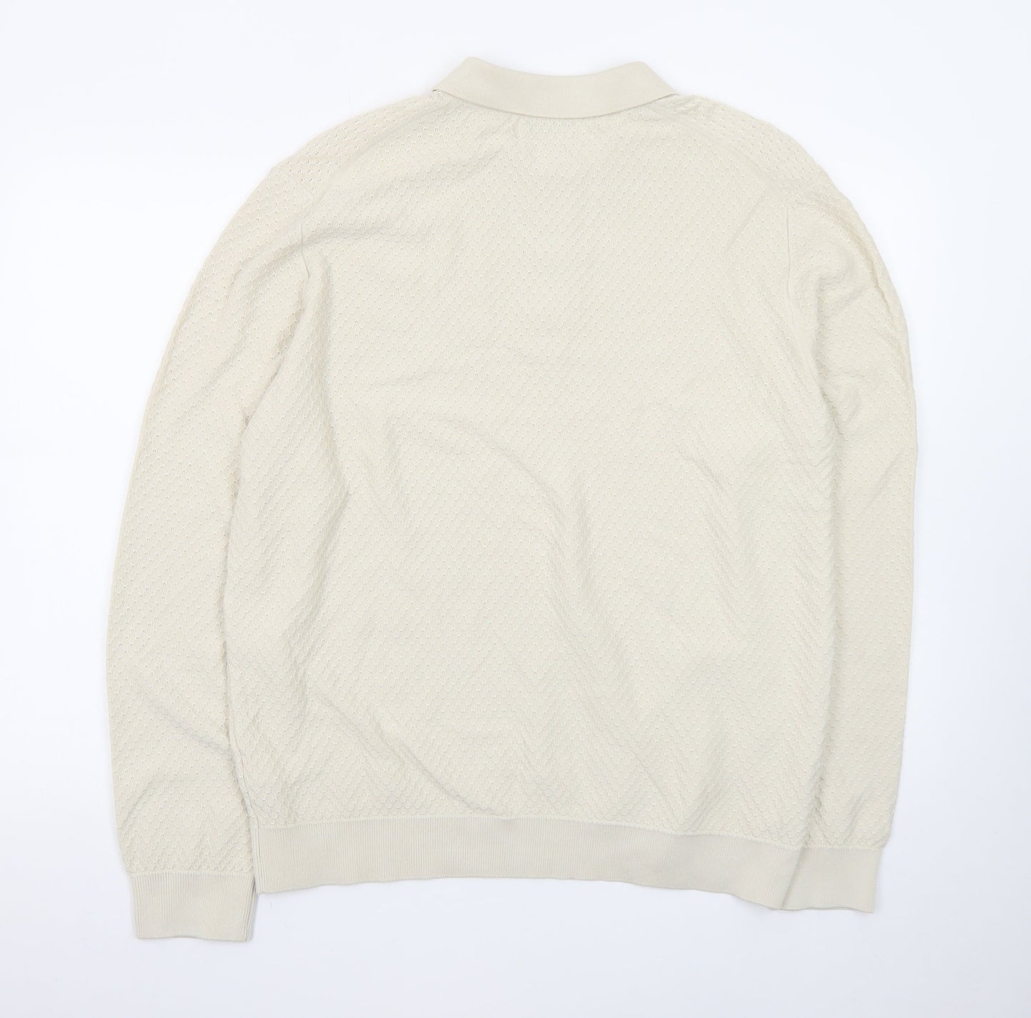 Marks and Spencer Men's Beige Collared Pullover Jumper XL Cotton Modal