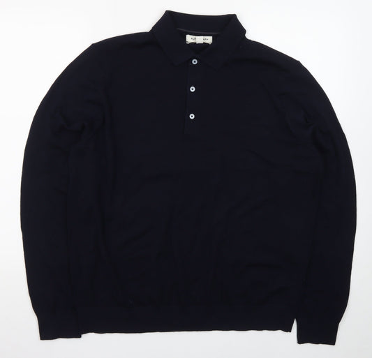 Marks and Spencer Men’s Black XL Wool Collared Pullover Jumper