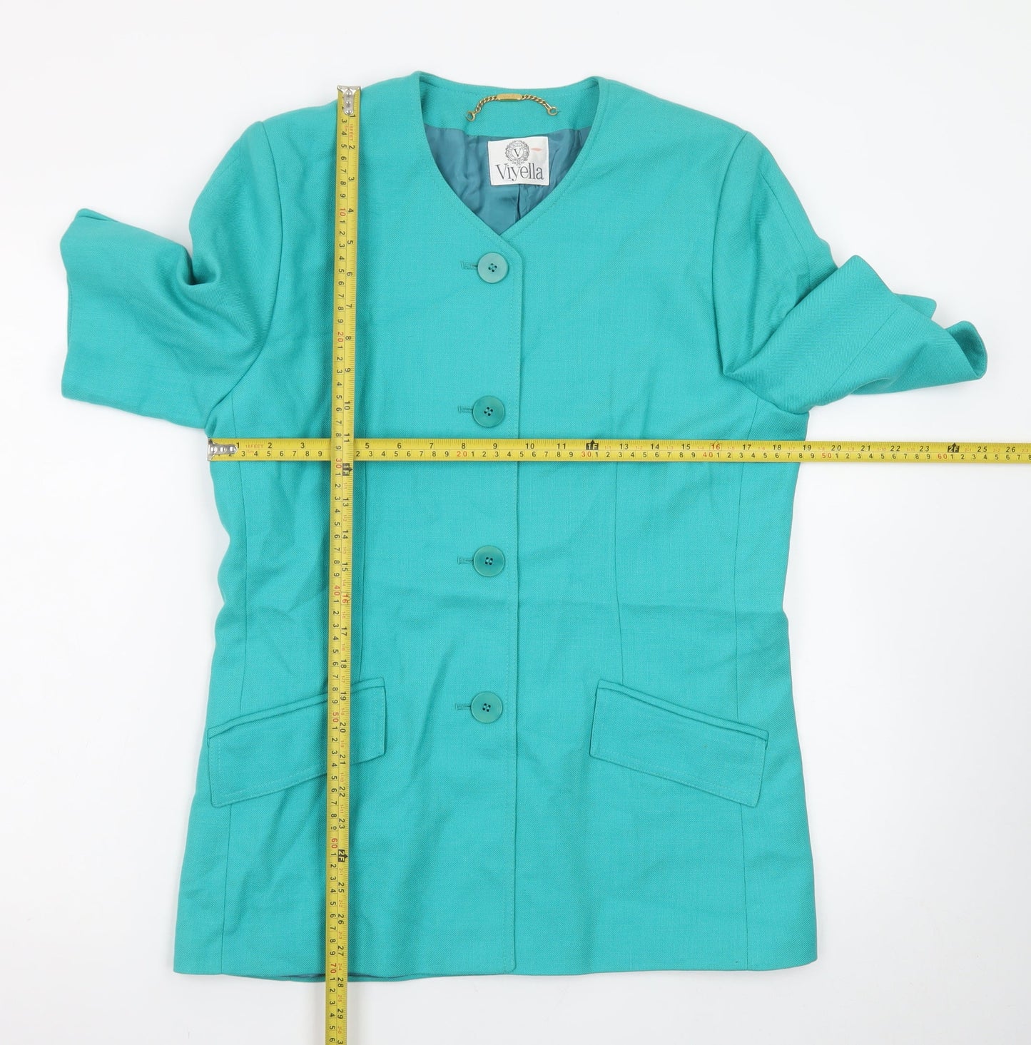 Viyella Women's Green Wool Blend Short Sleeve Blazer Size 10