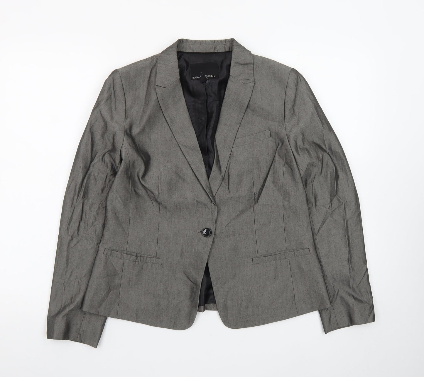 Banana Republic Women Grey Petite 8 Classic Single-Breasted Blazer