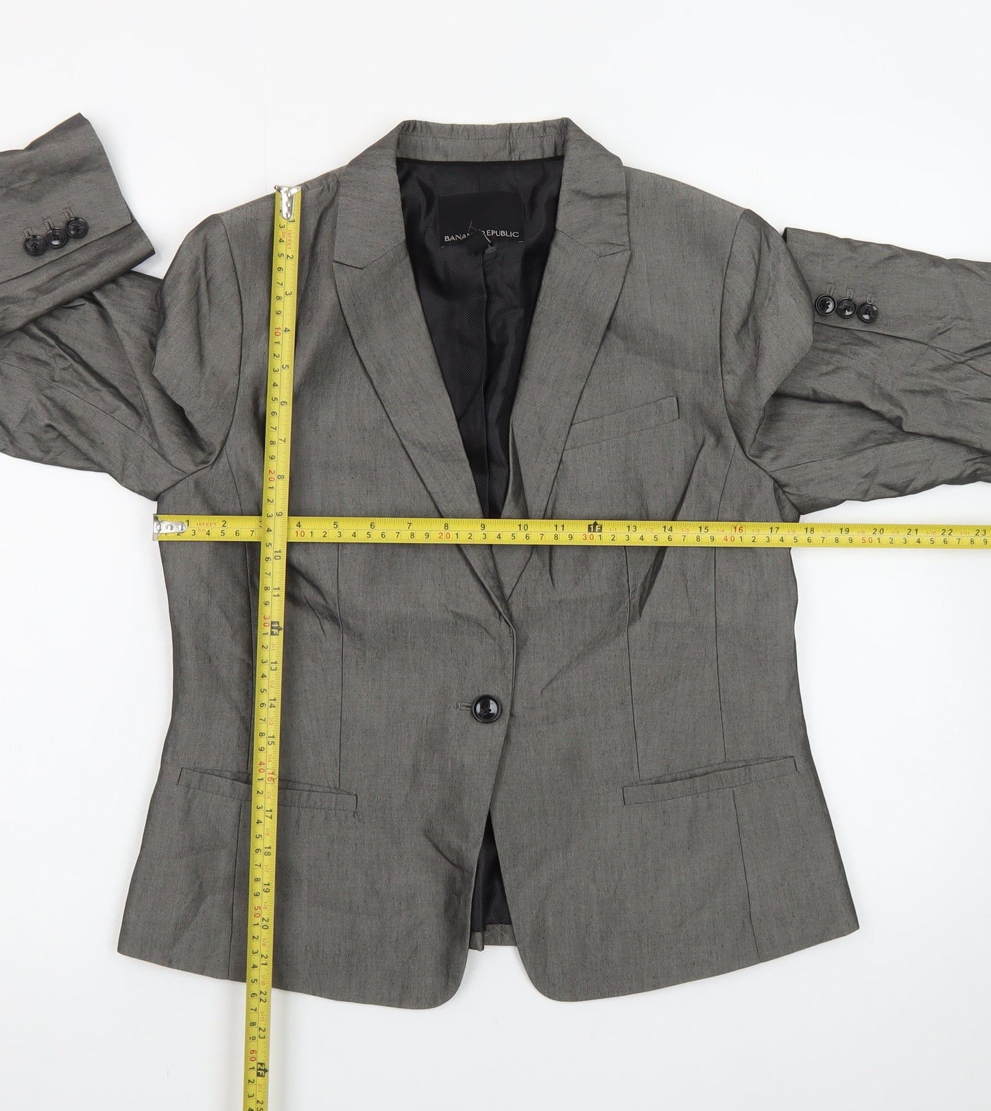 Banana Republic Women Grey Petite 8 Classic Single-Breasted Blazer
