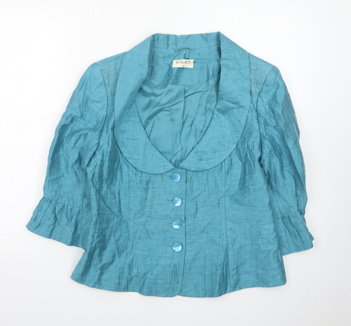 Kaliko Women's Blue Dupion Silk Shawl Collar Suit Jacket Size 14