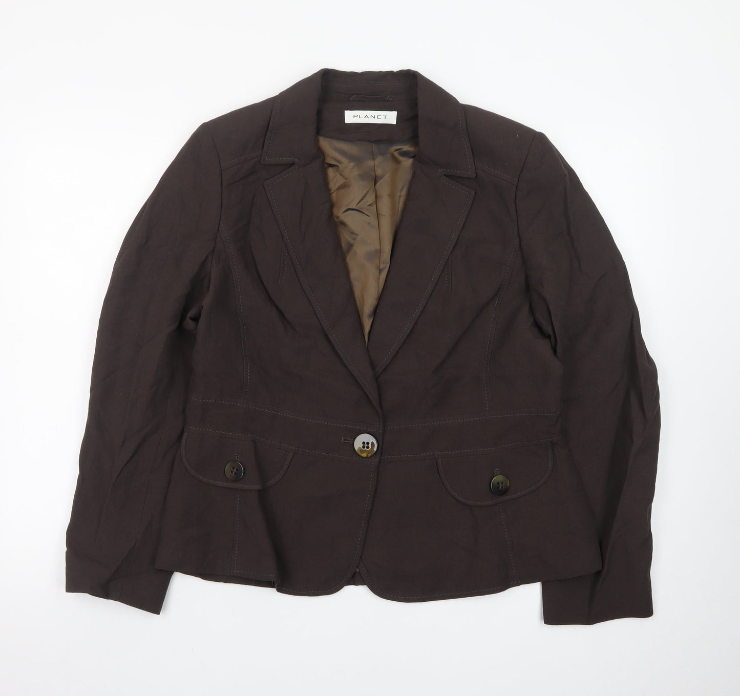 Planet Womens Brown Linen Viscose Blazer UK 14 Single-Breasted Jacket