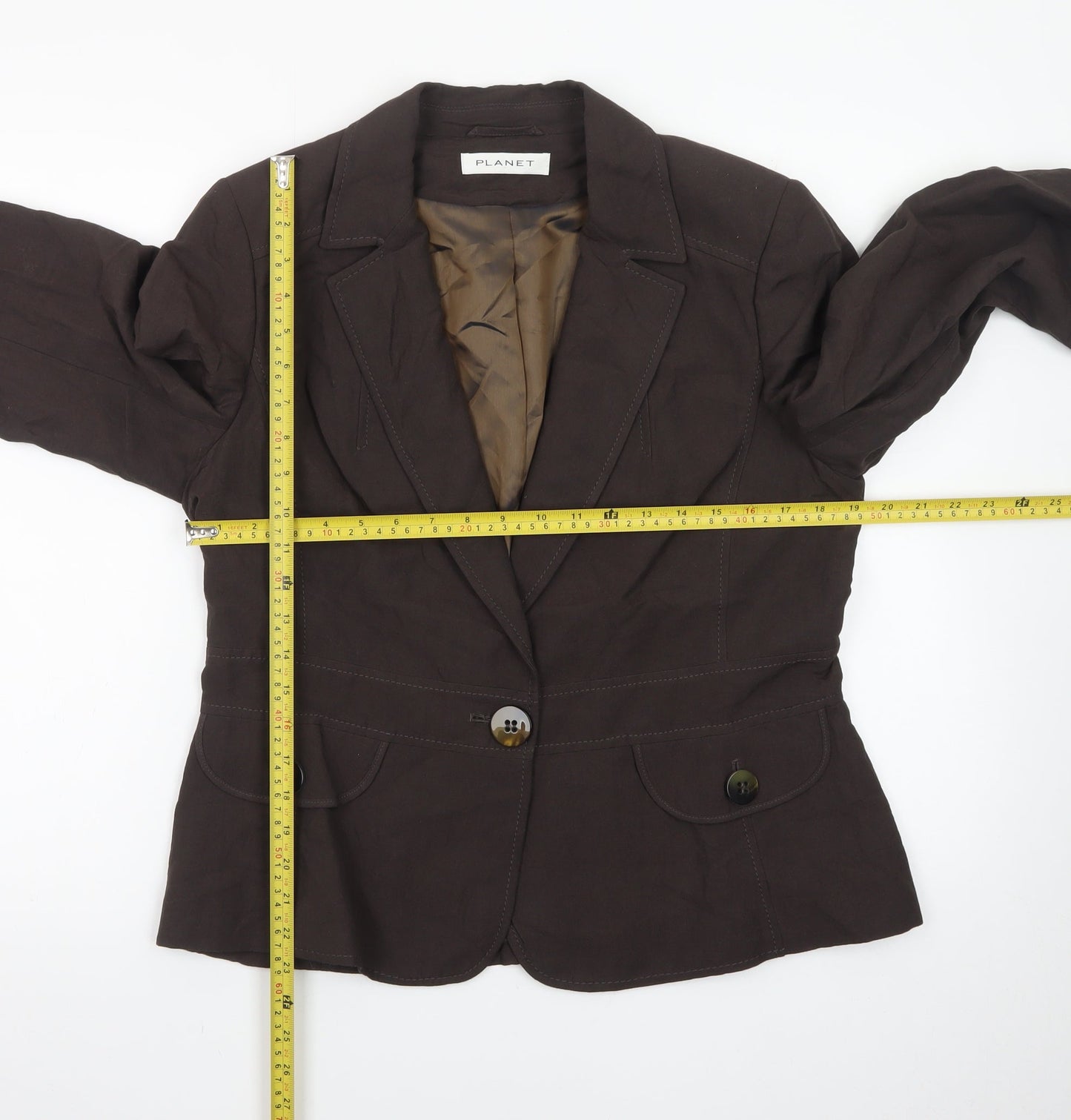 Planet Womens Brown Linen Viscose Blazer UK 14 Single-Breasted Jacket