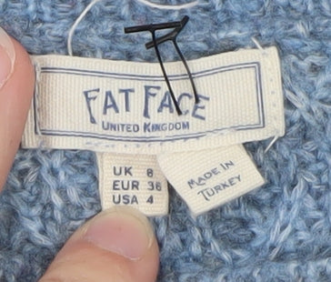 Fat Face Women Blue Chunky Knit Crew Neck Jumper Size 8