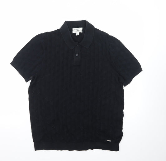Marks and Spencer Autograph Men's Black L Collared Cotton Knit Jumper