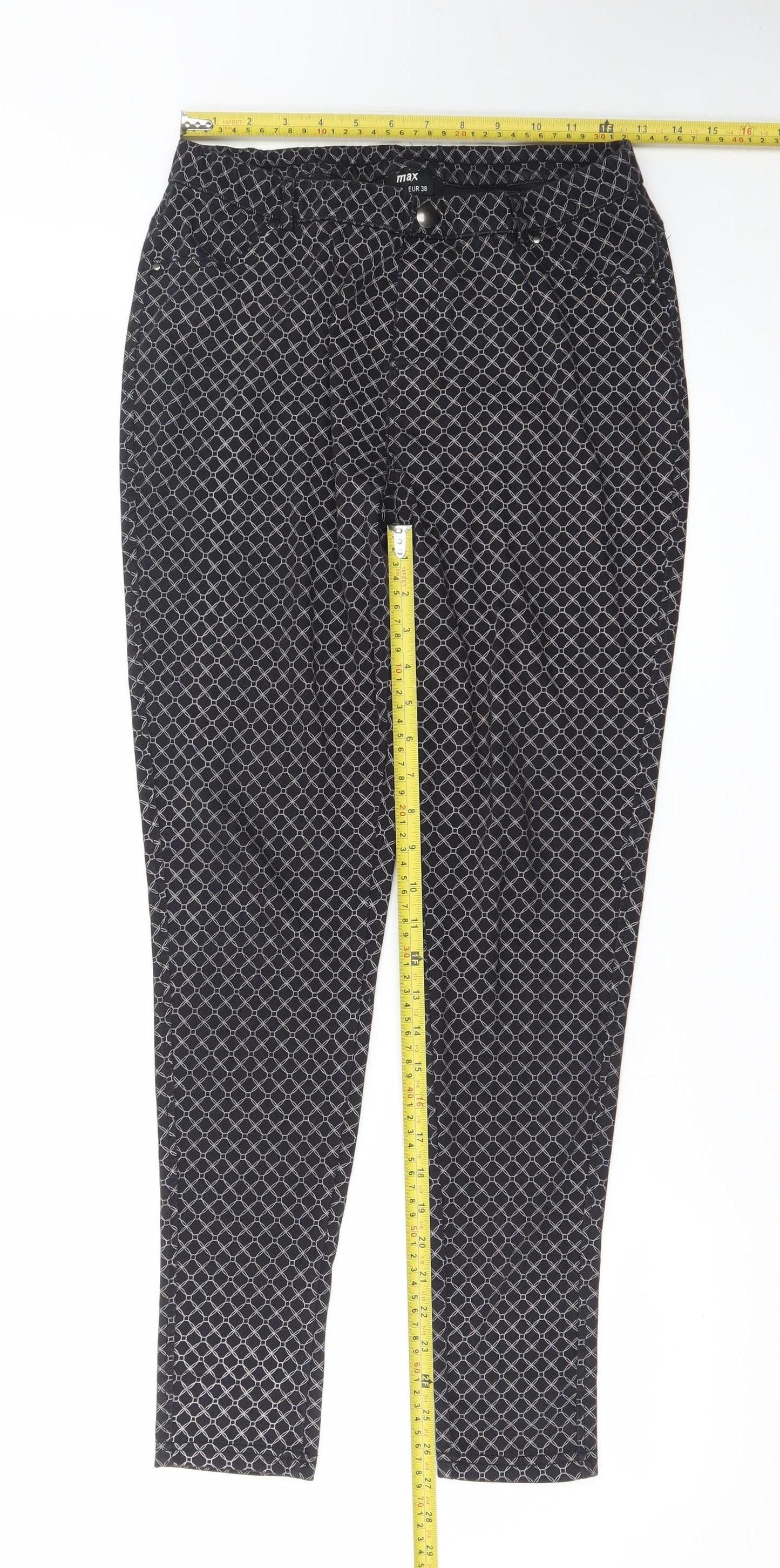 Max Women’s Black Geometric Stretch Skinny Trousers Size 12