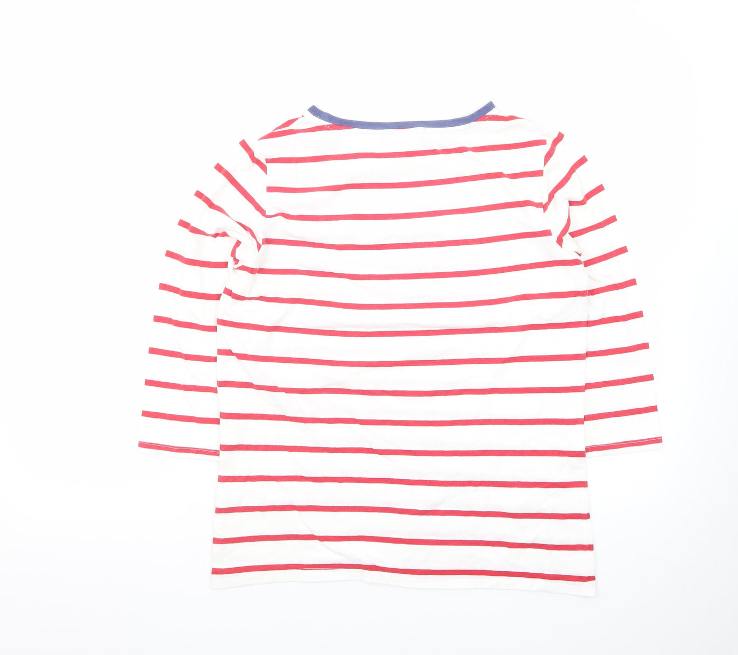 Crew Clothing Company Women's White Striped 3/4 Sleeve Cotton T-Shirt Size 10