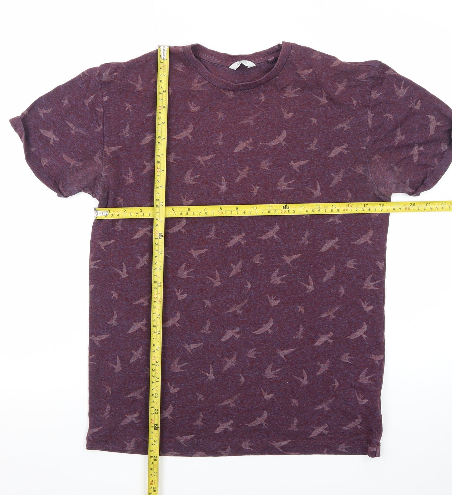 Next Men's Burgundy Bird Print Relaxed Fit T-Shirt Size M